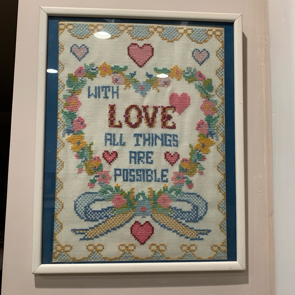 Vintage framed Cross Stitch wall decor